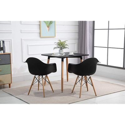 Mahmayi Cenare 3-Piece Dining Set, 80x80 Dining Table & 2 Arm Chairs - Black Finish for Modern Dining Room Furniture, Family Meals, Dinner Parties, Comfortable Seating Experience