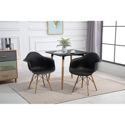Mahmayi Cenare 3-Piece Dining Set, 80x80 Dining Table & 2 Arm Chairs - Black Finish for Modern Dining Room Furniture, Family Meals, Dinner Parties, Comfortable Seating Experience