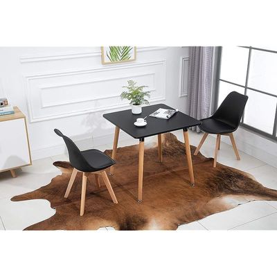 Mahmayi Cenare 3-Piece Dining Set, 80x80 Dining Table & 2 Cushion Chairs - Black Finish for Modern Dining Room Furniture, Family Meals, Dinner Parties, Comfortable Seating Experience