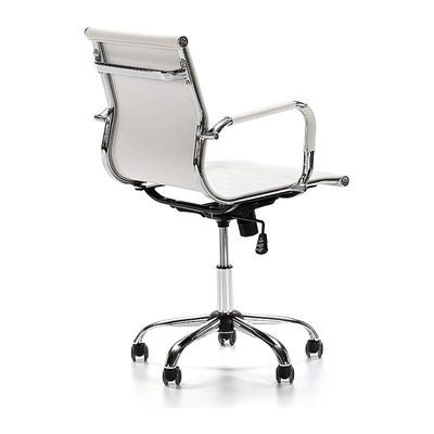 Mahmayi Ultimate 031L Eames Replica Ribbed PU Chrome Lowback Chair - White, Comfortable Office Furniture