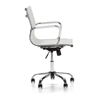 Mahmayi Ultimate 031L Eames Replica Ribbed PU Chrome Lowback Chair - White, Comfortable Office Furniture