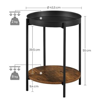 Mahmayi Dark Brown and Black LET221B01 End Table, Side Table with Movable Tray Coffee Table for Living Room, Bedroom (43x43x55cm)