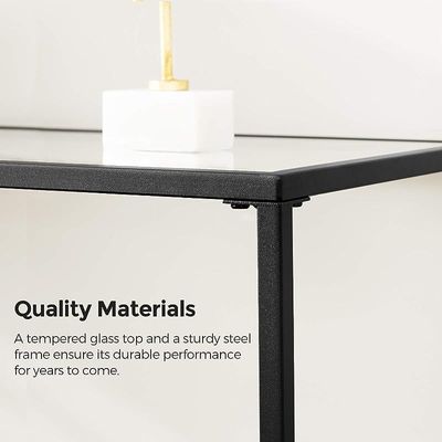 Mahmayi Black LGT026B01 Console Tempered Glass Table Entryway Adjustable Feet Modern Table for Living Room, Hallway (100x35x80cm)