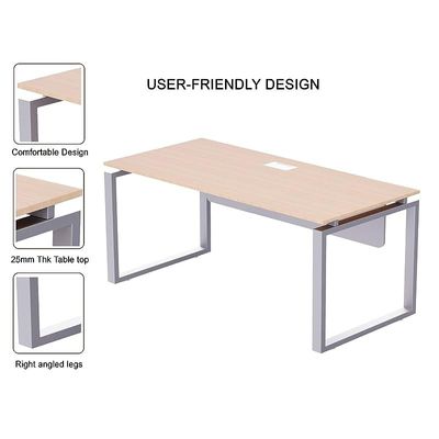 Mahmayi Carre 5116 Modern Workstation Desk with Wire Management, Square Metal Legs & Modesty Panel - Ideal Computer Desk for Home Office Organization and Efficiency (Oak)