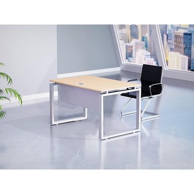 Mahmayi Carre 5116 Modern Workstation Desk with Wire Management, Square Metal Legs & Modesty Panel - Ideal Computer Desk for Home Office Organization and Efficiency (Oak)