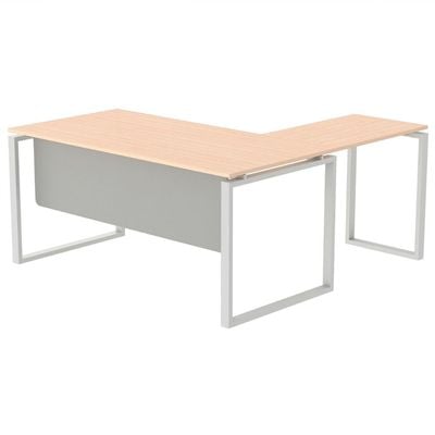 Mahmayi Carre 5114L L-Shape Modern Workstation Desk with Square Metal Legs - Ideal for Home Office, Computer Desk with Modesty Panel for Efficient Workspace Organization and Productivity Boost (Oak)