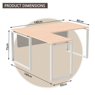 Mahmayi Carre 5114L L-Shape Modern Workstation Desk with Square Metal Legs - Ideal for Home Office, Computer Desk with Modesty Panel for Efficient Workspace Organization and Productivity Boost (Oak)