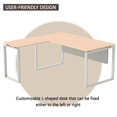 Mahmayi Carre 5114L L-Shape Modern Workstation Desk with Square Metal Legs - Ideal for Home Office, Computer Desk with Modesty Panel for Efficient Workspace Organization and Productivity Boost (Oak)