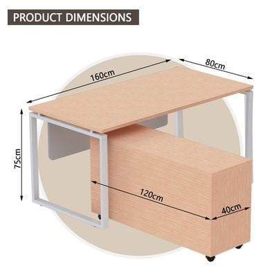 Mahmayi Carre 5116L L-Shape Modern Workstation Desk with Square Metal Legs - Ideal for Home Office, Computer Desk with Modesty Panel for Efficient Workspace Organization and Productivity Boost (Oak)