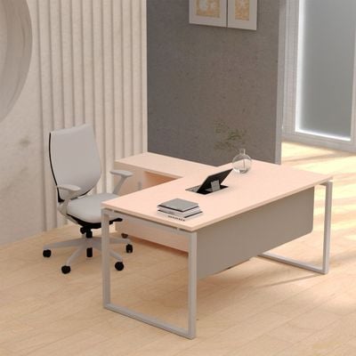 Mahmayi Carre 5116L L-Shape Modern Workstation Desk with Square Metal Legs - Ideal for Home Office, Computer Desk with Modesty Panel for Efficient Workspace Organization and Productivity Boost (Oak)