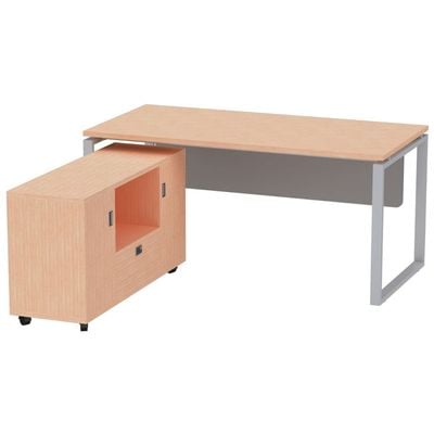 Mahmayi Carre 5116L L-Shape Executives Modern Workstation Desk with Mobile Side Storage, Computer Desk, Square Metal Legs & Modesty Panel - Ideal for Home, Office, Ergonomic Design (Oak)