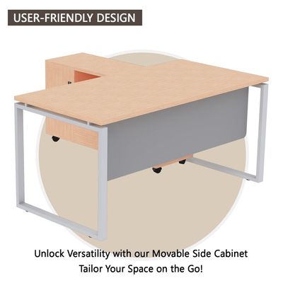 Mahmayi Carre 5116L L-Shape Executives Modern Workstation Desk with Mobile Side Storage, Computer Desk, Square Metal Legs & Modesty Panel - Ideal for Home, Office, Ergonomic Design (Oak)