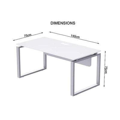 Mahmayi Carre 5114 Modern Workstation Desk with Wire Management, Square Metal Legs & Modesty Panel - Ideal Computer Desk for Home Office Organization and Efficiency (White)