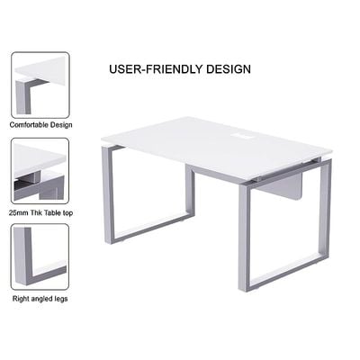 Mahmayi Carre 5112 Modern Workstation Desk with Wire Management, Square Metal Legs & Modesty Panel - Ideal Computer Desk for Home Office Organization and Efficiency (White)