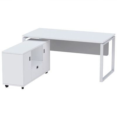 Mahmayi Carre 5116L L-Shape Executives Modern Workstation Desk with Mobile Side Storage, Computer Desk, Square Metal Legs & Modesty Panel - Ideal for Home, Office, Ergonomic Design (White)