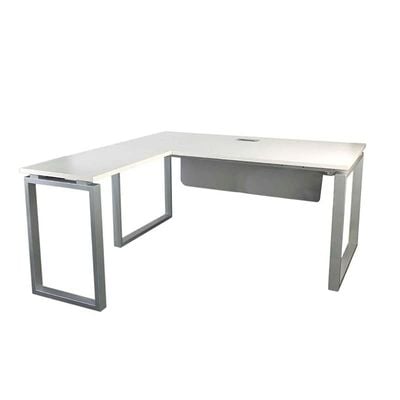 Mahmayi Carre 5116L L-Shape Modern Workstation Desk with Square Metal Legs - Ideal for Home Office, Computer Desk with Modesty Panel for Efficient Workspace Organization and Productivity Boost (White)