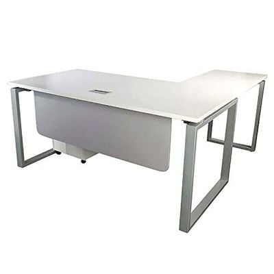 Mahmayi Carre 5116L L-Shape Modern Workstation Desk with Square Metal Legs - Ideal for Home Office, Computer Desk with Modesty Panel for Efficient Workspace Organization and Productivity Boost (White)