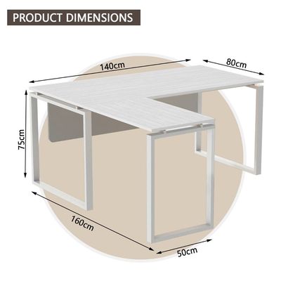 Mahmayi Carre 5114L L-Shape Modern Workstation Desk with Square Metal Legs - Ideal for Home Office, Computer Desk with Modesty Panel for Efficient Workspace Organization and Productivity Boost (White)