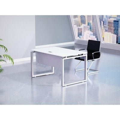 Mahmayi Carre 5116 Modern Workstation Desk with Wire Management, Square Metal Legs & Modesty Panel - Ideal Computer Desk for Home Office Organization and Efficiency (White)