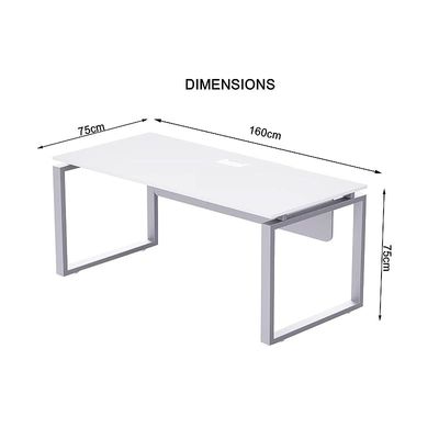 Mahmayi Carre 5116 Modern Workstation Desk with Wire Management, Square Metal Legs & Modesty Panel - Ideal Computer Desk for Home Office Organization and Efficiency (White)