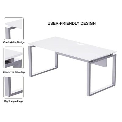 Mahmayi Carre 5116 Modern Workstation Desk with Wire Management, Square Metal Legs & Modesty Panel - Ideal Computer Desk for Home Office Organization and Efficiency (White)