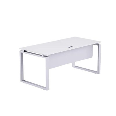 Mahmayi Carre 5116 Modern Workstation Desk with Wire Management, Square Metal Legs & Modesty Panel - Ideal Computer Desk for Home Office Organization and Efficiency (White)