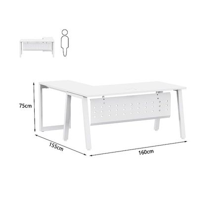 Mahmayi Bentuk 139-16L L-Shape Modern Workstation Desk with Wire Management, Metal Legs & Modesty Panel - Ideal Computer Desk for Home Office Organization and Efficiency (White)