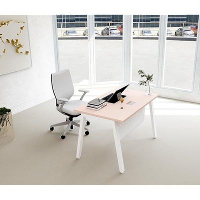 Mahmayi Bentuk 139-12 Modern Workstation Desk with Wire Management, Metal Legs & Modesty Panel - Ideal Computer Desk for Home Office Organization and Efficiency (Oak)