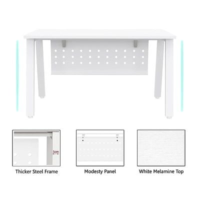 Mahmayi Bentuk 139-12 Modern Workstation Desk with Wire Management, Metal Legs & Modesty Panel - Ideal Computer Desk for Home Office Organization and Efficiency (White)