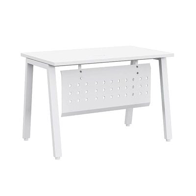 Mahmayi Bentuk 139-12 Modern Workstation Desk with Wire Management, Metal Legs & Modesty Panel - Ideal Computer Desk for Home Office Organization and Efficiency (White)