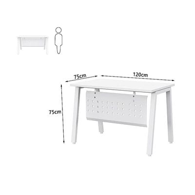 Mahmayi Bentuk 139-12 Modern Workstation Desk with Wire Management, Metal Legs & Modesty Panel - Ideal Computer Desk for Home Office Organization and Efficiency (White)