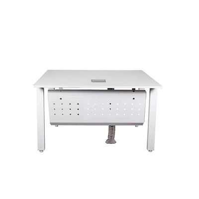 Mahmayi Bentuk 139-12 Modern Workstation Desk with Wire Management, Metal Legs & Modesty Panel - Ideal Computer Desk for Home Office Organization and Efficiency (White)