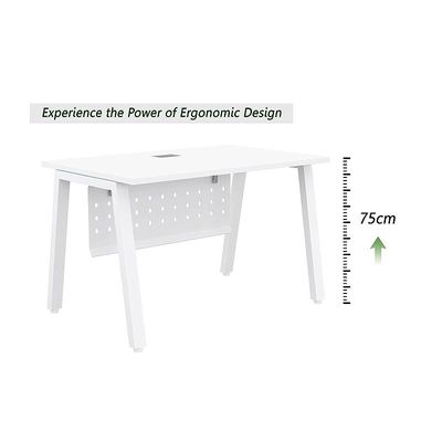 Mahmayi Bentuk 139-12 Modern Workstation Desk with Wire Management, Metal Legs & Modesty Panel - Ideal Computer Desk for Home Office Organization and Efficiency (White)