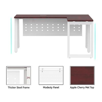 Mahmayi Bentuk 139-16L L-Shape Modern Workstation Desk with Wire Management, Metal Legs & Modesty Panel - Ideal Computer Desk for Home Office Organization and Efficiency (Apple Cherry)
