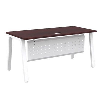 Mahmayi Bentuk 139-16 Modern Workstation Desk with Wire Management, Metal Legs & Modesty Panel - Ideal Computer Desk for Home Office Organization and Efficiency (Apple Cherry)