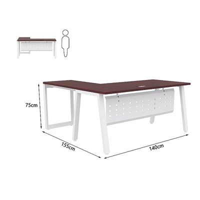 Mahmayi Bentuk 139-14L L-Shape Modern Workstation Desk with Wire Management, Metal Legs & Modesty Panel - Ideal Computer Desk for Home Office Organization and Efficiency (Apple Cherry)