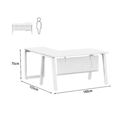 Mahmayi Bentuk 139-14L L-Shape Modern Workstation Desk with Wire Management, Metal Legs & Modesty Panel - Ideal Computer Desk for Home Office Organization and Efficiency (White)