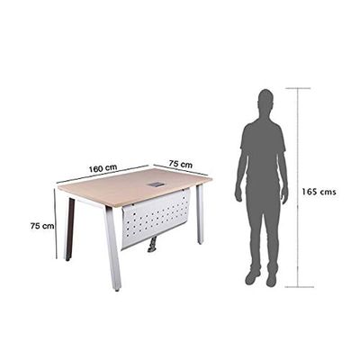 Mahmayi Bentuk 139-16 Modern Workstation Desk with Wire Management, Metal Legs & Modesty Panel - Ideal Computer Desk for Home Office Organization and Efficiency (Oak)