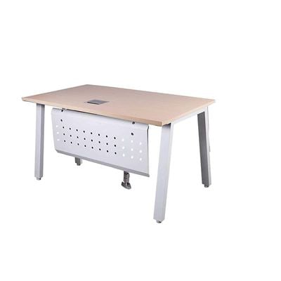 Mahmayi Bentuk 139-16 Modern Workstation Desk with Wire Management, Metal Legs & Modesty Panel - Ideal Computer Desk for Home Office Organization and Efficiency (Oak)