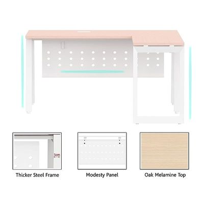 Mahmayi Bentuk 139-14L L-Shape Modern Workstation Desk with Wire Management, Metal Legs & Modesty Panel - Ideal Computer Desk for Home Office Organization and Efficiency (Oak)