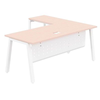 Mahmayi Bentuk 139-16L L-Shape Modern Workstation Desk with Wire Management, Metal Legs & Modesty Panel - Ideal Computer Desk for Home Office Organization and Efficiency (Oak)