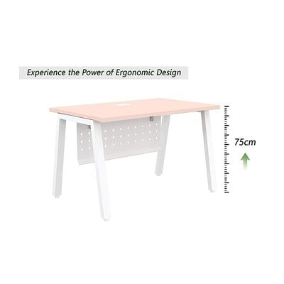 Mahmayi Bentuk 139-18 Modern Workstation Desk with Wire Management, Metal Legs & Modesty Panel - Ideal Computer Desk for Home Office Organization and Efficiency (Oak)