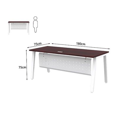 Mahmayi Bentuk 139-18 Modern Workstation Desk with Wire Management, Metal Legs & Modesty Panel - Ideal Computer Desk for Home Office Organization and Efficiency (Apple Cherry)