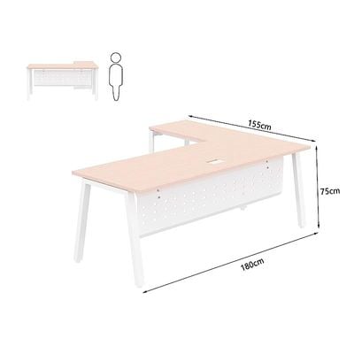 Mahmayi Bentuk 139-18L L-Shape Modern Workstation Desk with Wire Management, Metal Legs & Modesty Panel - Ideal Computer Desk for Home Office Organization and Efficiency (Oak)