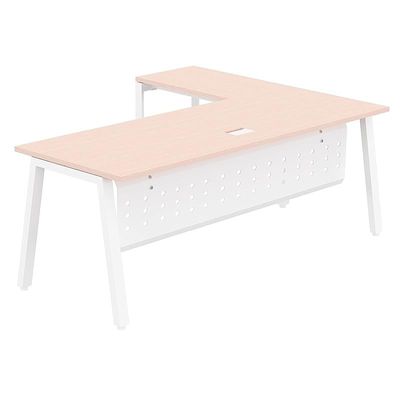 Mahmayi Bentuk 139-18L L-Shape Modern Workstation Desk with Wire Management, Metal Legs & Modesty Panel - Ideal Computer Desk for Home Office Organization and Efficiency (Oak)