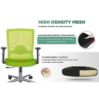 Ergonomic Adjustable Office Chair with Adjustable Arm Rests, Lumbar Support, Contoured Back, and Seat Cushion - Comfortable Seating Solution for Office and Home - Ergonomic Green Medium Back