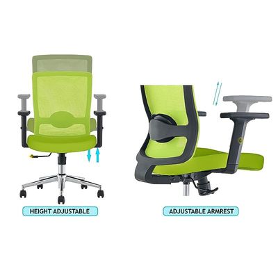 Ergonomic Adjustable Office Chair with Adjustable Arm Rests, Lumbar Support, Contoured Back, and Seat Cushion - Comfortable Seating Solution for Office and Home - Ergonomic Green Medium Back