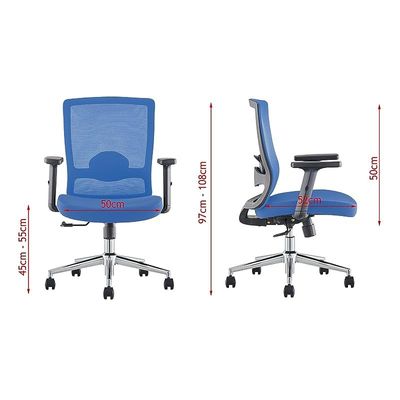 Ergonomic Adjustable Office Chair with Adjustable Arm Rests, Lumbar Support, Contoured Back, and Seat Cushion - Comfortable Seating Solution for Office and Home - Ergonomic Blue Medium Back