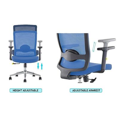 Ergonomic Adjustable Office Chair with Adjustable Arm Rests, Lumbar Support, Contoured Back, and Seat Cushion - Comfortable Seating Solution for Office and Home - Ergonomic Blue Medium Back