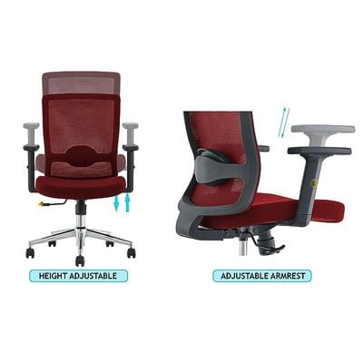 Ergonomic Adjustable Office Chair with Adjustable Arm Rests, Lumbar Support, Contoured Back, and Seat Cushion - Comfortable Seating Solution for Office and Home - Ergonomic Red Medium Back